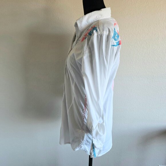 Destined To ROAR White Snap Front Embellished Cotton Blend Western Shirt Size S - Picture 4 of 10